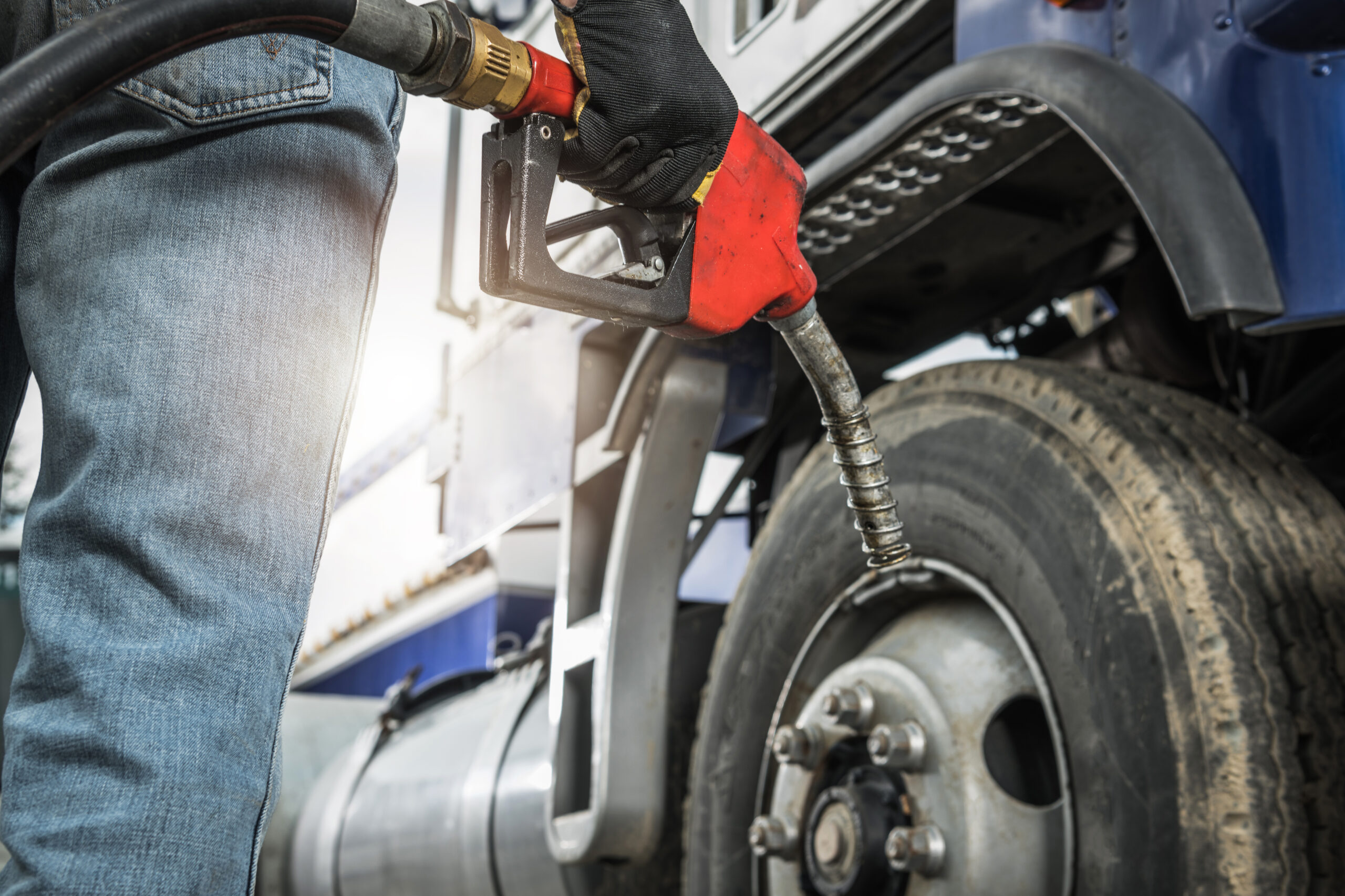 Semi Truck Driver About to Refuel His Tractor Truck with Diesel